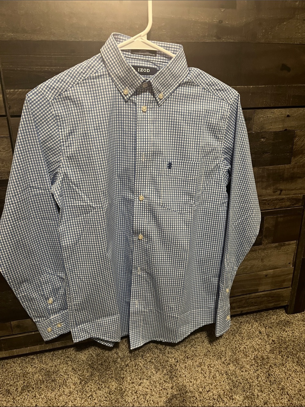 Izod Men's Light Blue Gingham Button-Down Shirt